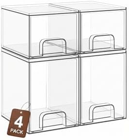 TIPGO Clear Stackable Storage Drawers, Baby Bottle Organizer, Easily-Access Makeup Organizer, Durable Containers for Bathroom Countertop, Pantry and Medicine Cabinet Organizer