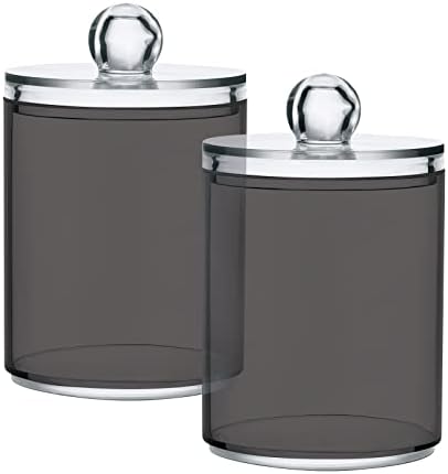 DOMIKING Dark Gray 2 Pack Cotton Swab Holder Dispenser Plastic Jar Bathroom Storage Canister Acrylic Containers for Cotton Ball Floss Picks Hair Clips