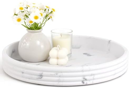 Round Decorative Tray, Modern Coffee Table Tray Decor 11" Resin White Tray