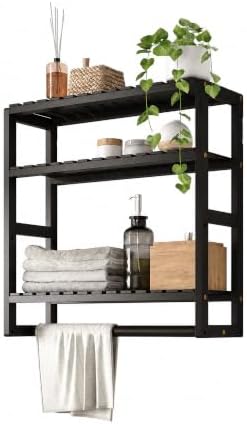 Galood Over The Toilet Storage Bathroom Shelves Wall Mounted 3 Tier Black-L