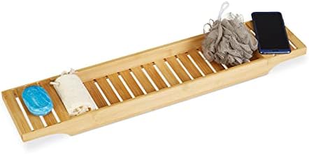 Relaxdays Bamboo Bathtub Tray with Grills, 4.5 x 70 x 14.5 cm, Bath Bridge, Shelf, Wood, Tub Caddy, Natural Brown