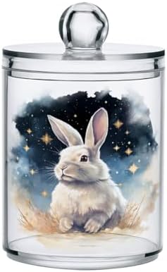MNSRUU 2 Pack Qtip Holder Organizer Dispenser Animal Rabbit Pink Bathroom Storage Canister Cotton Ball Holder Bathroom Containers for Cotton Swabs/Pads/Floss