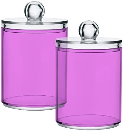 SHJI Violet Purple Qtip Holder Organizer Dispenser Cotton Swabs Cans Plastic Jars with Lid Set 4 Pack Bathroom Storage Canister for Cotton Ball Floss Cotton Pads