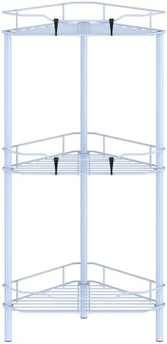 HuggieGems Metal Floor Standing Corner Shower Caddy, Blue, 3 Tier