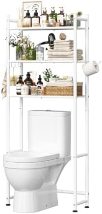 Simple Trending 3-Tier Over Toilet Storage Rack with Paper Holder & Hooks