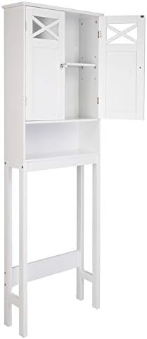 Over The Toilet Storage Cabinet, Bathroom Above Toilet Storage with Doors and Adjustable Shelves, White