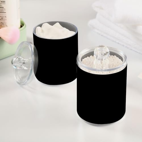 Gredecor 2 Pack Qtip Holder Clear Black Apothecary Jars with Lids Plastic Acrylic Bathroom Jars Vanity Countertop Canister Storage Organizer for Cotton Ball,Swabs,Pads,Floss
