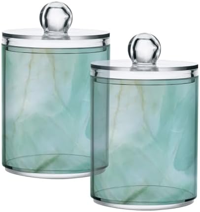 Blueangle 2PCS Green Marble Pattern Qtip Holder Dispenser with Lids - Apothecary Jar Containers for Vanity Organizer Storage - Plastic Food Storage Canisters（182）
