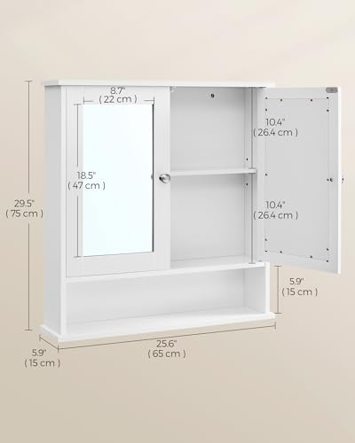 VASAGLE Bathroom Cabinet with Mirror, Wall-Mounted, 2 Mirrored Doors