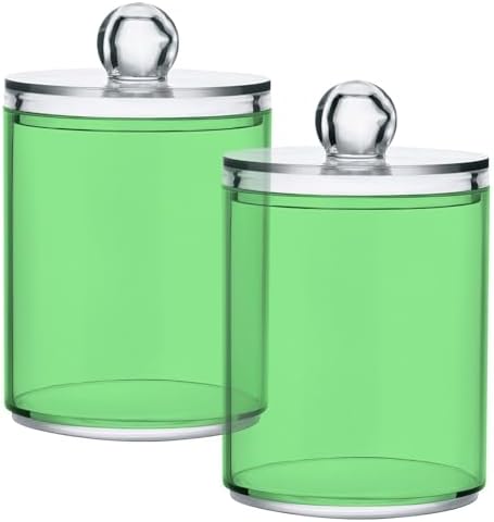 Gredecor 4 Pack Light Green Qtip Holder Organizer Dispenser Clear Bathroom Storage Canister Cotton Ball Holder Bathroom Containers for Cotton Swabs/Pads/Floss