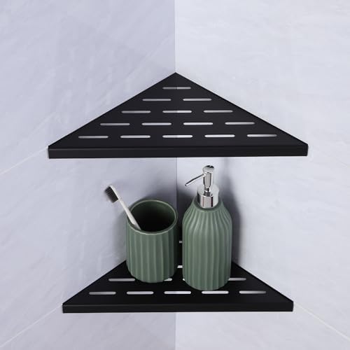 12" Corner Shower Shelf, 2-Pack Bathroom Shelves for Tile Walls, SUS304 Stainless Steel Recessed Shower Shelf, Grout in Corner Organizer Shelves, Matte Black