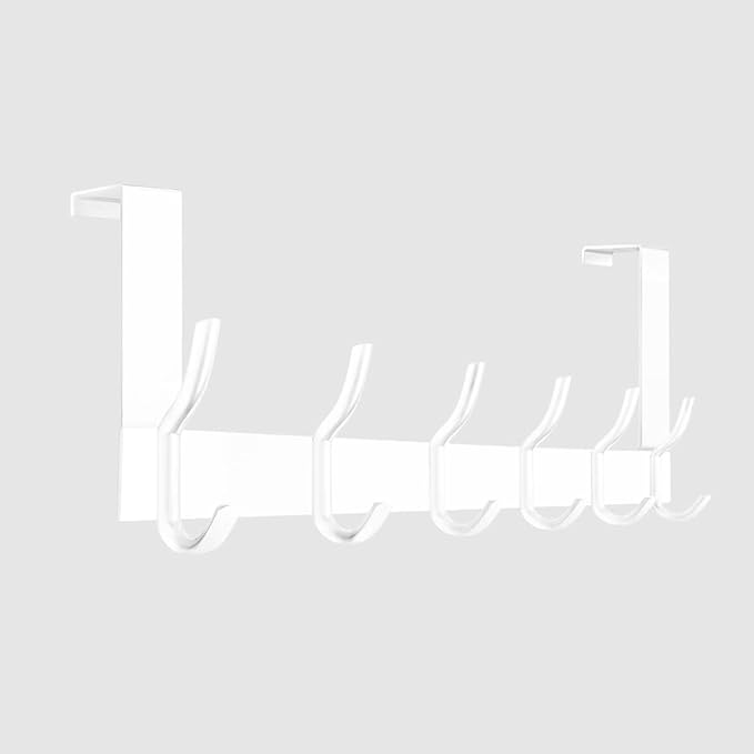 Over the Door 6 Hooks Hanger, White Door Hook for Hanging, Clothes Hooks for Bathroom, Hook Rail