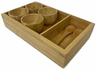 Generic Pedicure Bamboo Spa Tray Set: 4 Bowls, Spoon, 10 x 6 x 1.3 inches
