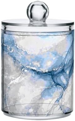 MNSRUU 4 Pack Qtip Holder Organizer Dispenser Gray Blue Marble Bathroom Storage Canister Cotton Ball Holder Bathroom Containers for Cotton Swabs/Pads/Floss