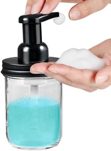 SheeChung Mason Jar Foaming Soap Dispenser and Toothbrush Holder Set, Black