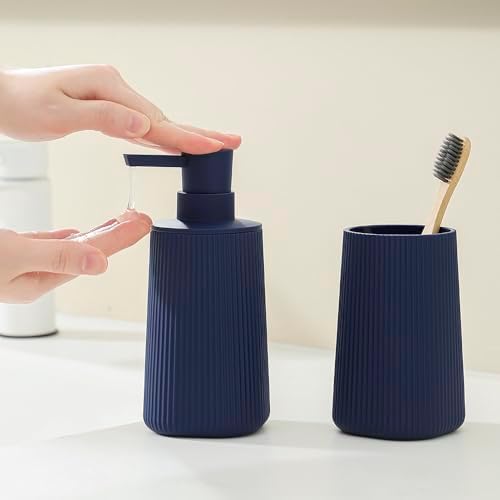YAUKPH Bathroom Soap Dispenser and Toothbrush Holder Striped Blue