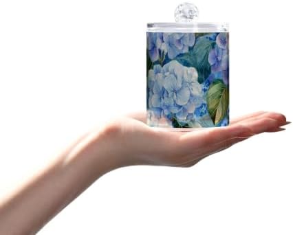 Fustylead 4 Pack Vibrant Watercolor Blue Hydrangea and Leaves Qtip Holder Dispensers, Plastic Apothecary Jar Bathroom Accessories Set for Cotton Ball, Swab, Round Pads, Floss
