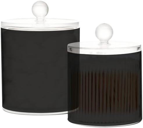 Gredecor Black Apothecary Jars with Lids for Bathroom & Kitchen Organization Containers Acrylic Plastic Organizers Great for Q-Tip Cotton Swabs, Jewelry, Food & Candy Storage, Set of 2 Sizes