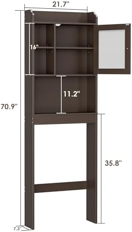 ZENY Over The Toilet Storage Cabinet, Bathroom Organizer with Adjustable Shelf and Double Doors, Freestanding Bathroom Space Saver Toilet Rack (Brown)