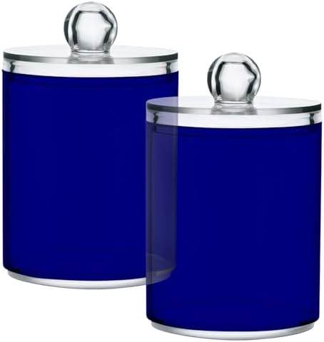 Gredecor 4 Pack Navy Blue Qtip Holder Organizer Dispenser Clear Bathroom Storage Canister Cotton Ball Holder Bathroom Containers for Cotton Swabs/Pads/Floss