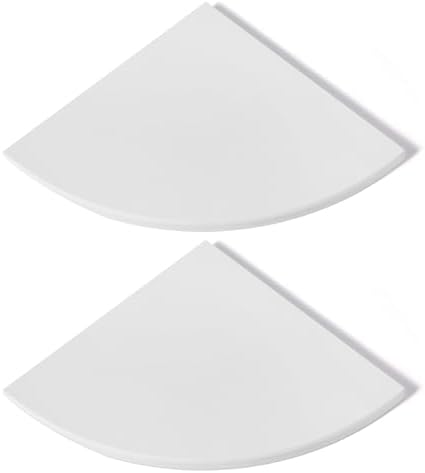 Koville 2 Pcs White Marble Corner Shower Shelf for Bathroom, 10'' Polished Marble Corner Shelves for Bath, Wall Mounted Stone Corner Shower Caddy, No Drilling Adhesive Shower Shelf
