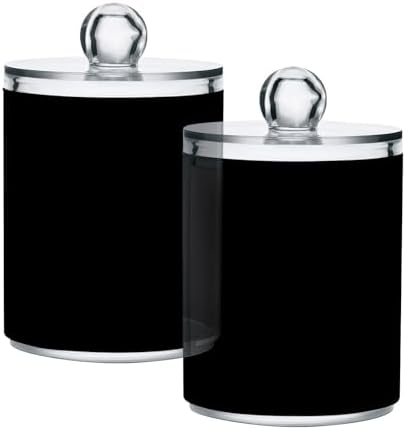SHJI Black Qtip Holder Organizer Dispenser Cotton Swabs Cans Plastic Jars with Lid Set 4 Pack Bathroom Storage Canister for Cotton Ball Floss Cotton Pads