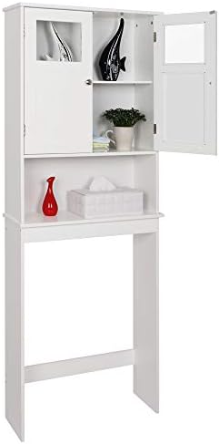 Over The Toilet Storage Cabinet,Freestanding Toilet Rack Space Saving Storgae Cabinet with 2 Doors & Storage Shelf, Bathroom Cabinet Organizer Rack Over Toilet (White Grass)