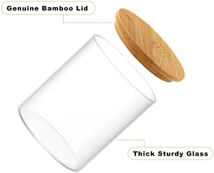 INIUNIK 6 Pack Glass Qtip Holder Dispenser with Bamboo Lid