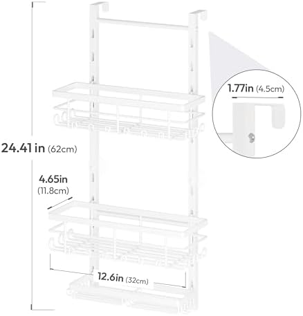 SWTYMIKI Over The Door Shower Caddy - 3 Tier Rustproof Hanging Shower Organizer with Adjustable Shelves, 28 Hooks & Soap Holder, Hanging Shower Rack Storage for Bathroom Accessories, White