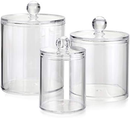 Hipiwe Set of 3 Cotton Ball and Swab Organizer Acrylic Q-Tips Jar with Lid