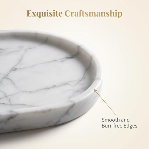 Natural Marble Tray - 12x6 Bathroom Decorative Tray, Perfume Tray & Vanity Tray Organizer. Versatile Tray Countertop Catchall for Jewelry, Soap & Candles