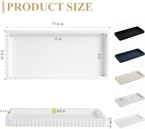Silicone Bathroom Tray Vanity Tray Kitchen Counter Decor, Large, White