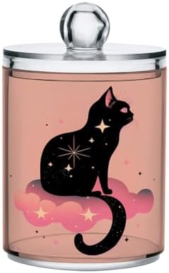 MNSRUU 2 Pack Qtip Holder Organizer Dispenser Black Cat Pink Bathroom Storage Canister Cotton Ball Holder Bathroom Containers for Cotton Swabs/Pads/Floss