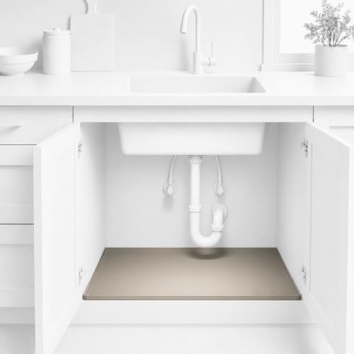 BASIN - Heavy Duty Under Sink Mat - The Original Silicone Under Sink Mat - Under Sink Tray - Under Sink Cover Kitchen Cabinet Liner Taupe 31x22