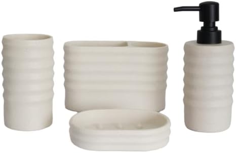 Hymmah Bathroom Accessories Set,Apartment Essentials Farmhouse Bathroom Decor,4 Pcs Resin Gift Set Apartment Necessities, Contain Toothbrush Holder,Soap Dispenser,Soap Dish,Tumbler