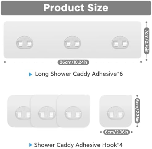 Shower Caddy Adhesive Replacement, Transparent Strong Adhesive Hooks, No Drilling, Waterproof, for Shower Caddy, Bathroom Storage Shelves and Kitchen Racks (Triple*6pcs + Single*4pcs)