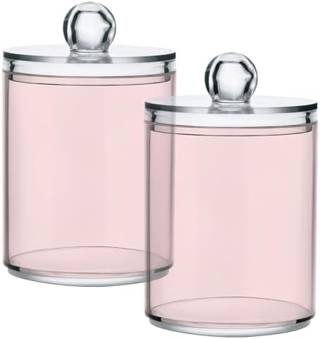 Gredecor 4 Pack Misty Rose Qtip Holder Organizer Dispenser Clear Bathroom Storage Canister Cotton Ball Holder Bathroom Containers for Cotton Swabs/Pads/Floss