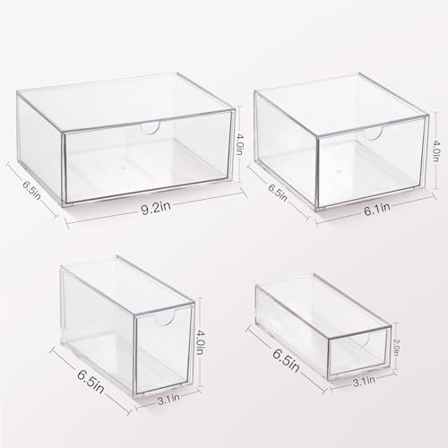 Stackable Storage, Clear Plastic Drawer Storage With 10 Drawers, 4 Different Sizes, Suitable For Desktop, Candy boxesunnels, Cosmetics, Stationery, Jewelry and Organization