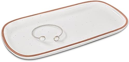 Mora Ceramic Decorative Tray - Rectangle 10in Dish for Jewelry, Soap Dispenser, Perfume, Makeup, Accessories, Candle, in the Bathroom Vanity, Bedside, or Kitchen Counter. Cute Organizers - White