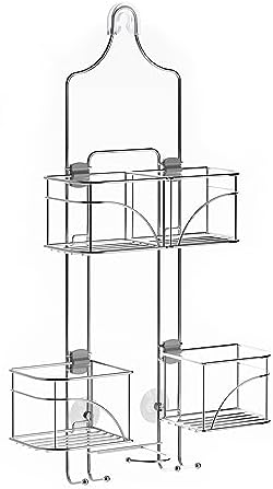 Zenna Home Shower Caddy Hanging Bathroom Organizer, Steel Shower Shelves with 4 Sliding Baskets and Built in Hooks, Accomodates Hose for Handheld Shower Head Storage System, Chrome