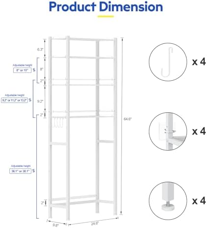 samstar 4 Tier Over The Toilet Storage Rack, Bathroom Organizer Shelves Cabinet Above Toilet, with Adjustable Height Freestanding Shelf Space Saver, White