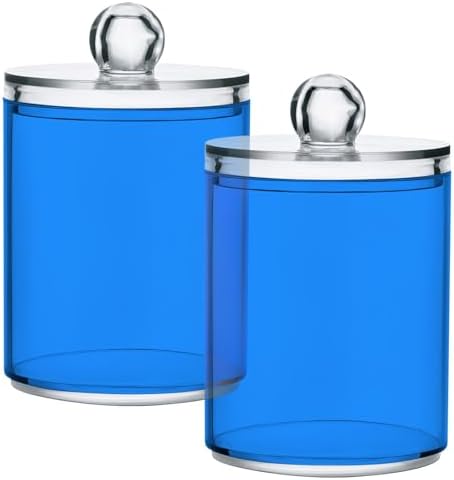 Gredecor 4 Pack Dodger Blue Qtip Holder Organizer Dispenser Clear Bathroom Storage Canister Cotton Ball Holder Bathroom Containers for Cotton Swabs/Pads/Floss