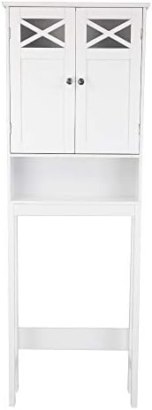 Over The Toilet Storage Cabinet, Bathroom Above Toilet Storage with Doors and Adjustable Shelves, White