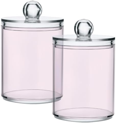 Gredecor 4 Pack Lavender Blush Qtip Holder Organizer Dispenser Clear Bathroom Storage Canister Cotton Ball Holder Bathroom Containers for Cotton Swabs/Pads/Floss