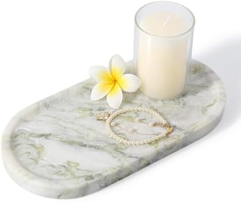 Koville Marble Vanity Tray for Bathroom Countertop, Green Marble Bathroom Tray Perfume Trays for Dresser, Stone Jewelry Dish Stone Trays for Kitchen Counter, Candle Holder for Home Decor