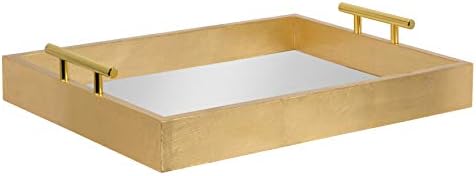 Kate and Laurel Lipton Decorative Mirror Tray with Polished Metal Handles, Gold