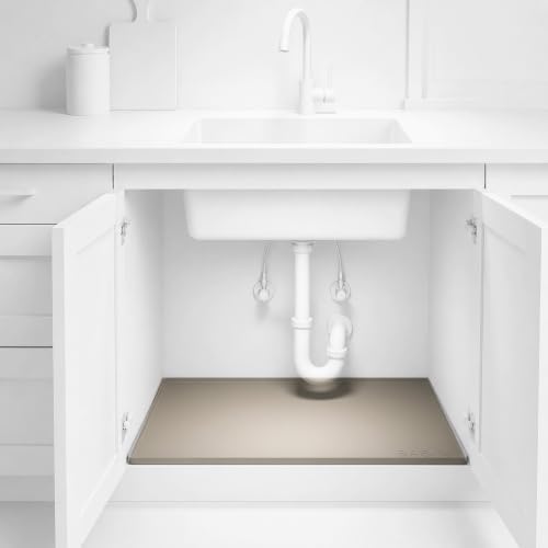 BASIN - Under Sink Mats for Kitchen Waterproof - The Original Silicone Under Sink Liner Drip Tray - Designed in USA - Sink Cabinet Protector for Water Drips, Leaks, Spills - 28"x22" Taupe