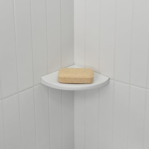 Questech 5" Shower Soap Dish Shelf for Inside Shower, Lugged for New Construction, Bath Organizer for Tiled Walls, Corner Soap Holder, Metro Lugged, Bright White Matte