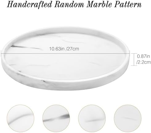 Luxspire 10.63" Resin Marble Round Bathroom Vanity Tray, Marble White