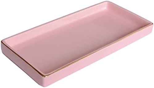 10 x 5 Ceramic Bathroom Tray for Countertop, Decorative Vanity Tray for Dresser Tops, Small Rectangular Trays for Perfume, Candle, Jewelry, Cosmetics (Pink)